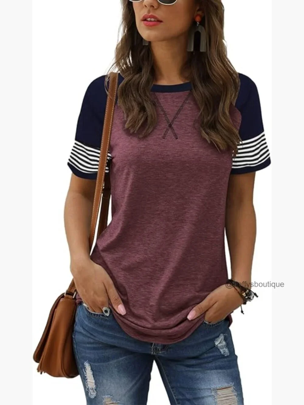 Women's Short Sleeve Striped Tunic T-Shirt Blouse